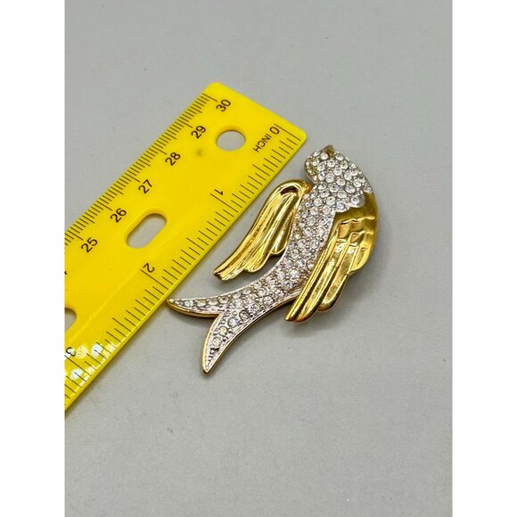 Vintage Nolan Miller Rhinestone Bird Brooch Dove Of Peace Clear Crystals Over Go - Picture 9 of 9